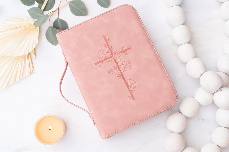 LANDORA & LEAF Bible Cover Case for Women – PU Leather Large Bible Case with Minimalist Debossed Design – Christian Bible Accessories for Girls & Women (Pink) - Image 2